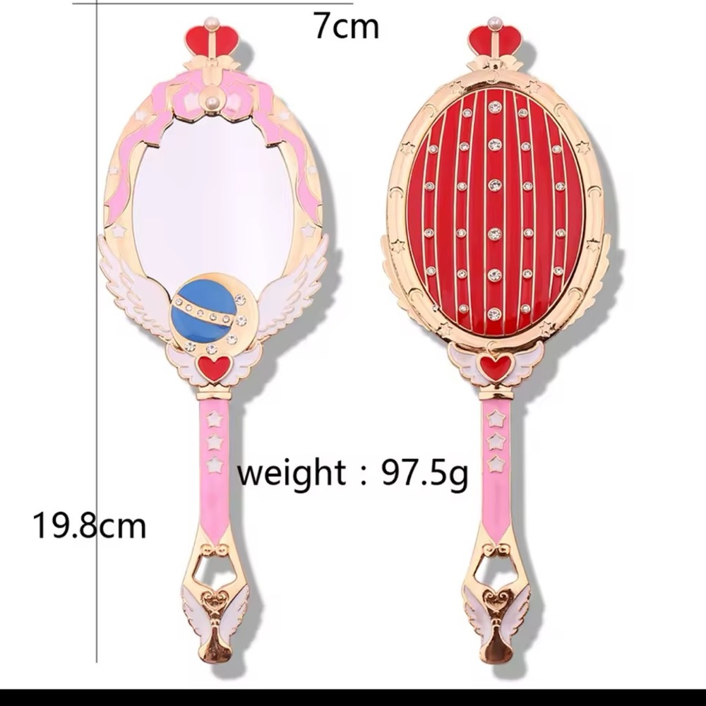 1002-Pink and Red Handheld Mirror with Heart Design